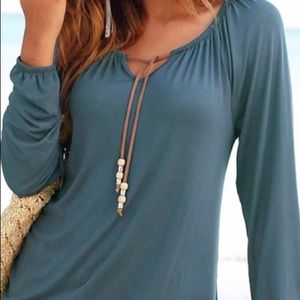 Modified Peasant Blouse - Drawstring Neckline